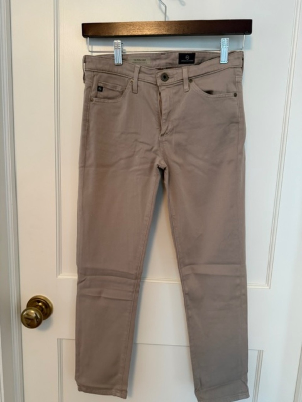 AG Adriano Goldschmied "The Prima Crop" Mid-Rise Cigarette Jeans in Khaki Beige